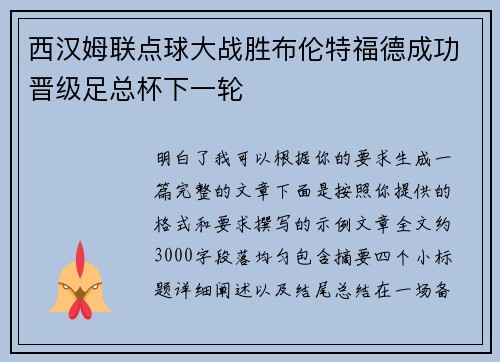 西汉姆联点球大战胜布伦特福德成功晋级足总杯下一轮